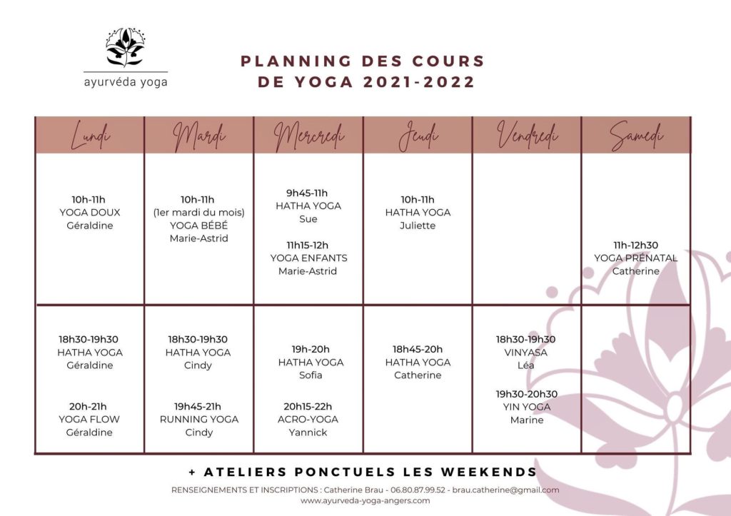 Cours de yoga Angers 2021-2022